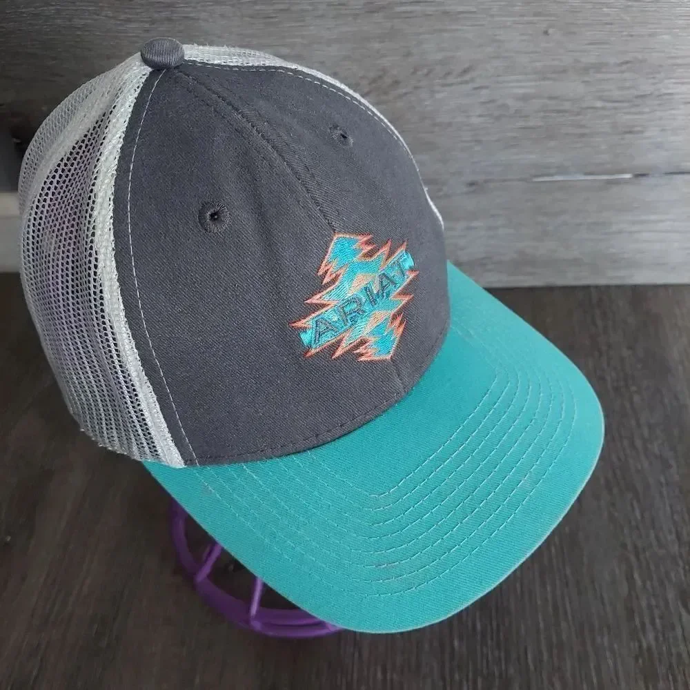 Ariat Teal Gray Snapback Trucker Hat South Western - Youth